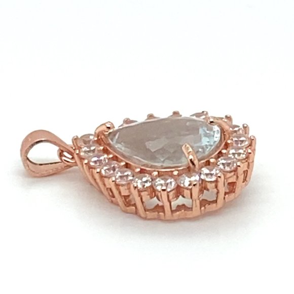 Aquamarine 3.00ct Rose Gold Finish Solid 925 Sterling Silver Pendant - Picture 6 of 7